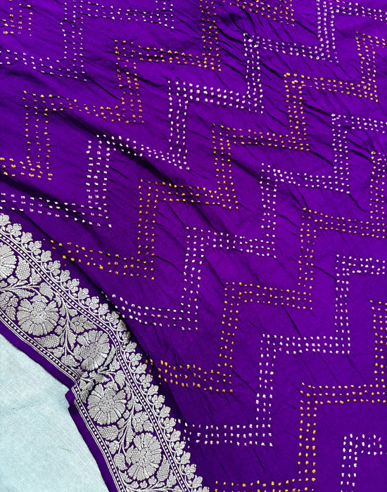Handwoven Purple Pure Georgette Bandhani Banarasi Saree - All over Bandhani Work