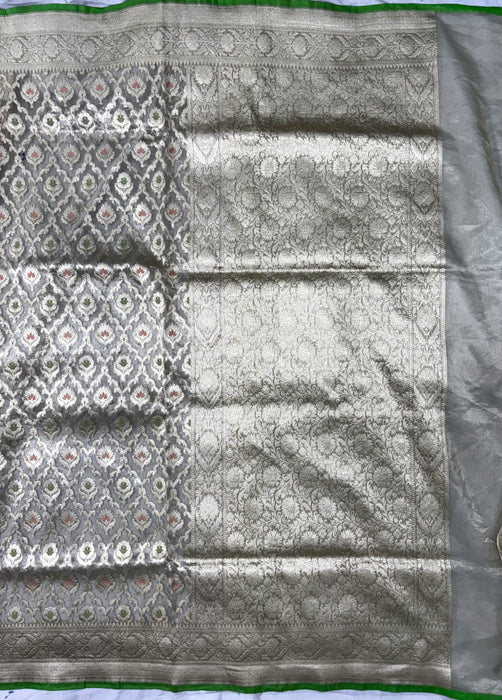 Pista Pure Banarasi Tissue Handloom Saree - Meenakari