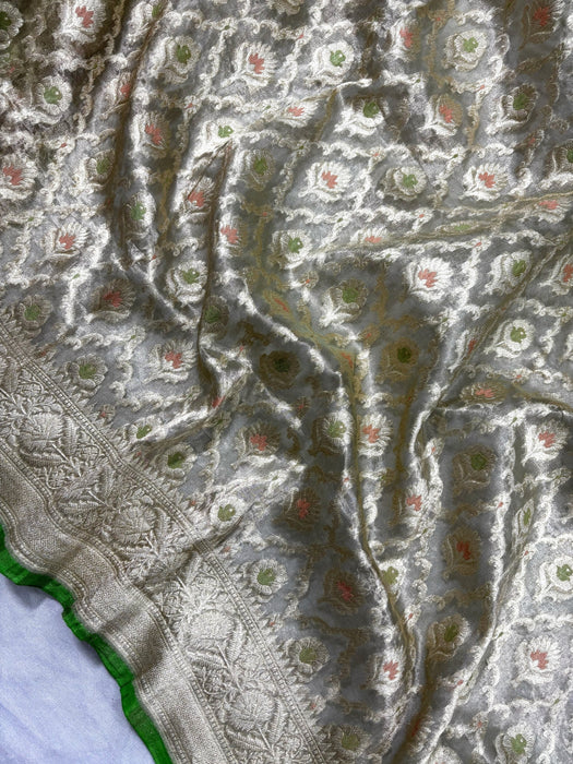 Pista Pure Banarasi Tissue Handloom Saree - Meenakari