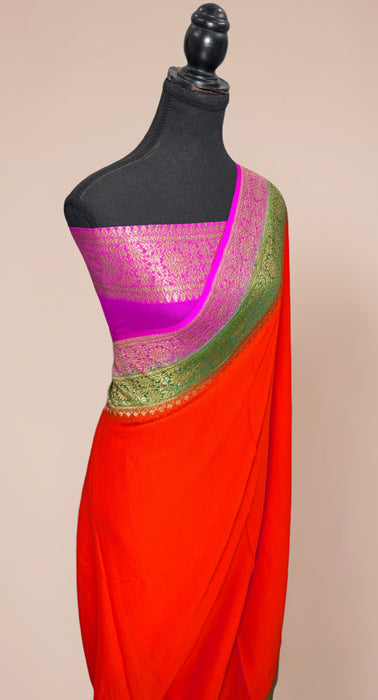 3D Khaddi Georgette Banarasi Handloom Saree - Antique Zari