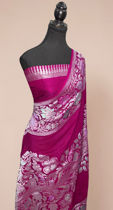 Rani Pure Tussar Georgette Banarasi Handloom Saree - Designer Meenakari