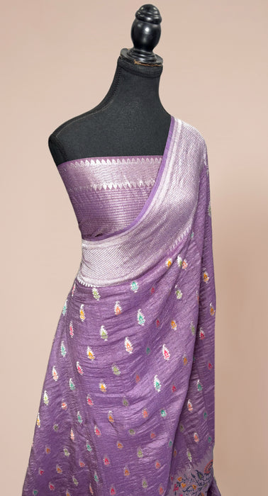 Pure Tussar Georgette Banarasi Handloom Saree - Designer Meenakari