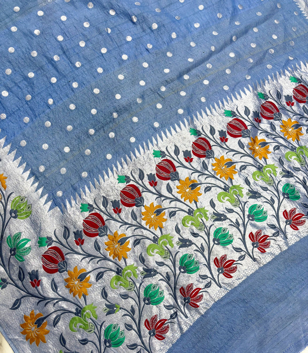 Pure Tussar Georgette Banarasi Handloom Saree - Designer Meenakari