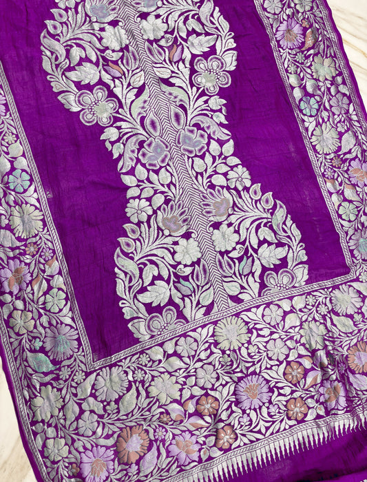 Purple Pure Tussar Georgette Banarasi Handloom Saree - Designer Meenakari