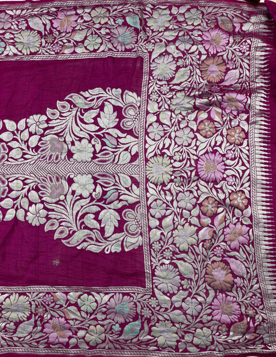 Rani Pure Tussar Georgette Banarasi Handloom Saree - Designer Meenakari