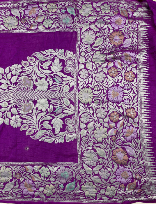 Purple Pure Tussar Georgette Banarasi Handloom Saree - Designer Meenakari