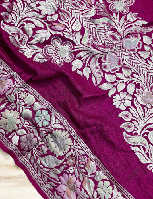 Rani Pure Tussar Georgette Banarasi Handloom Saree - Designer Meenakari