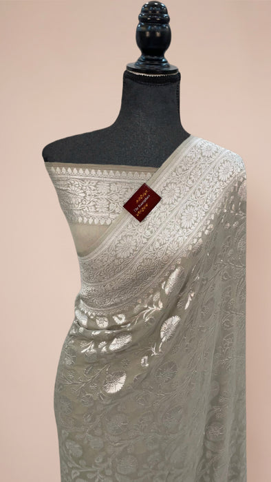 Pure Khaddi Georgette Banarasi Saree - Silver Zari