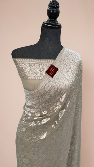 Pure Khaddi Georgette Banarasi Saree - Silver Zari