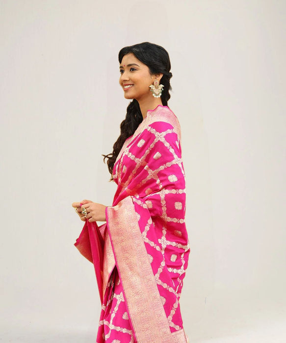 Hot Pink Pure Katan Silk Banarasi Handloom Saree
