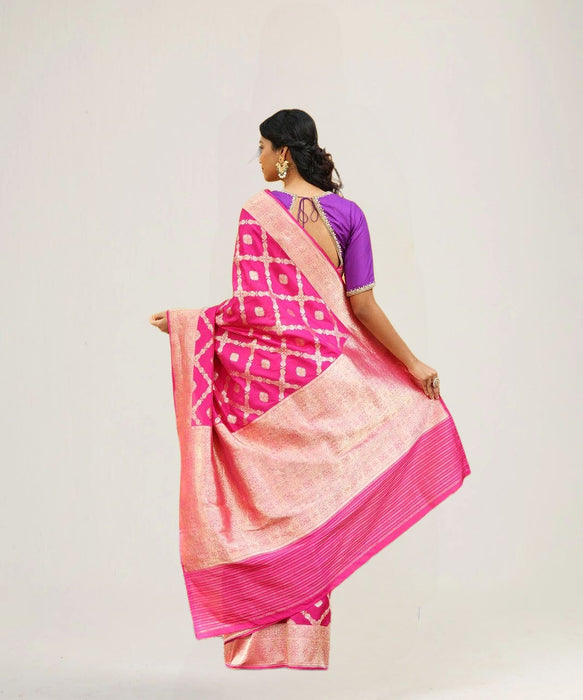 Hot Pink Pure Katan Silk Banarasi Handloom Saree