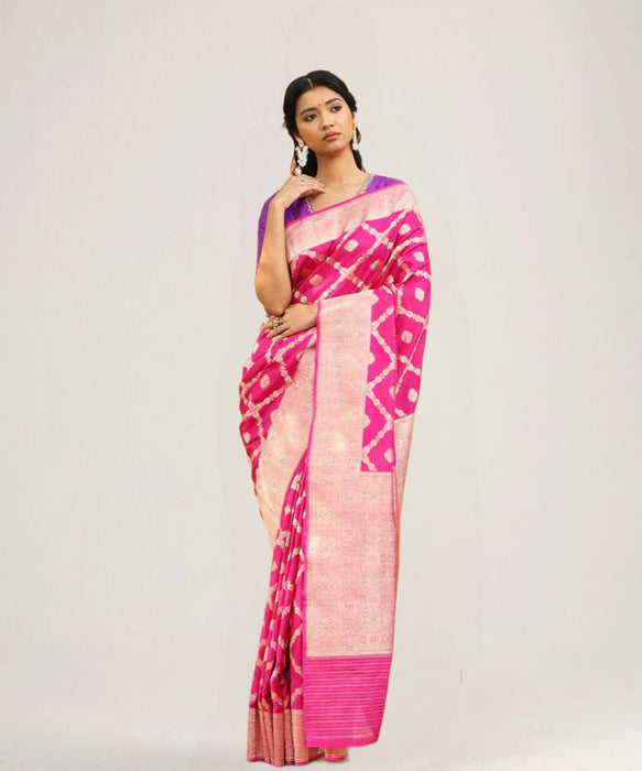 Hot Pink Pure Katan Silk Banarasi Handloom Saree