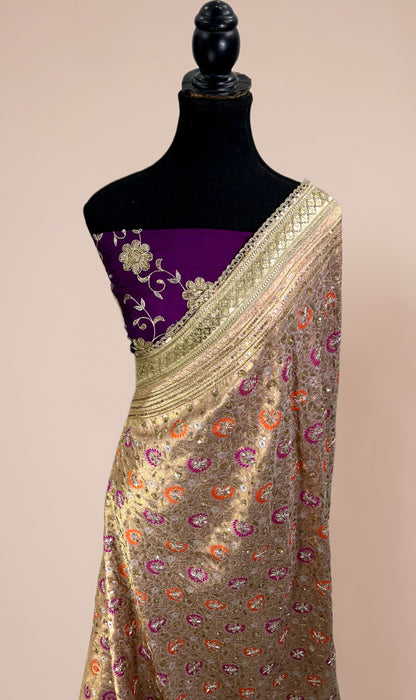 Nita Ambani Pure Katan Banarasi Handloom Saree - All over Zardozi