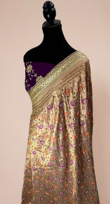 Nita Ambani Pure Katan Banarasi Handloom Saree - All over Zardozi