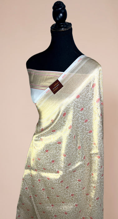 White Pure Katan Banarasi Handloom Saree - Meenakari Brocade Work