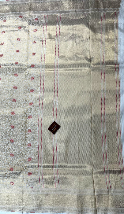 White Pure Katan Banarasi Handloom Saree - Meenakari Brocade Work