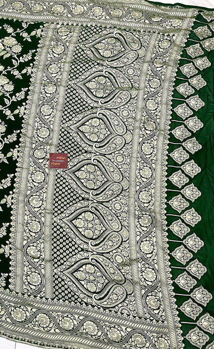 Green Khaddi Georgette Banarasi Handloom Saree - Water Zari