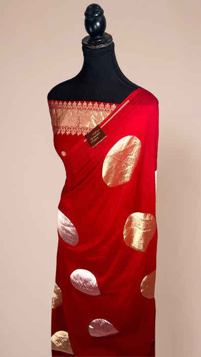 Red Pure Moonga Banarasi Handloom Saree - Designer Saree