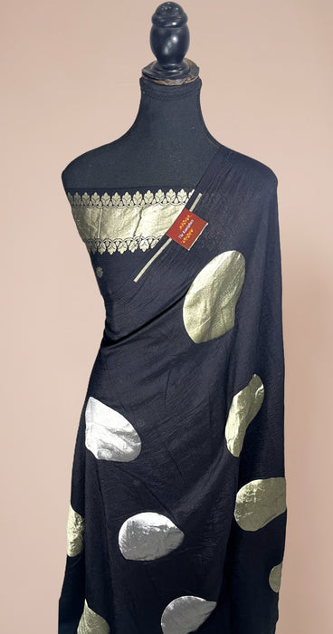 Black Pure Moonga Banarasi Handloom Saree - Designer Saree