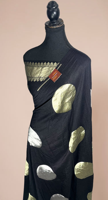 Black Pure Moonga Banarasi Handloom Saree - Designer Saree