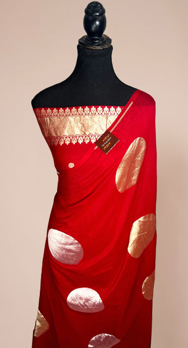Red Pure Moonga Banarasi Handloom Saree - Designer Saree