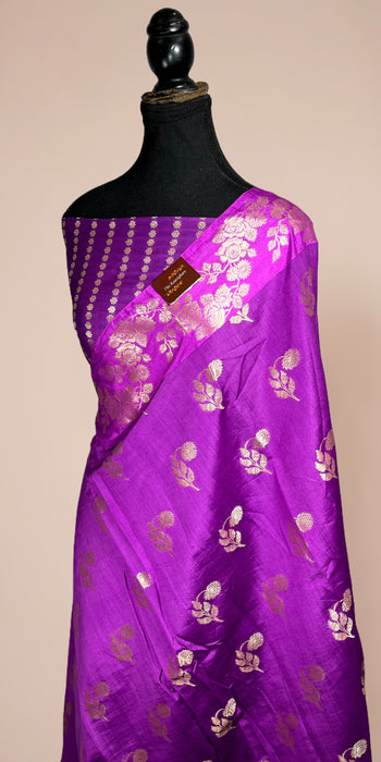 Purple Pure Soft Silk Chiniya Banarasi Handloom Saree