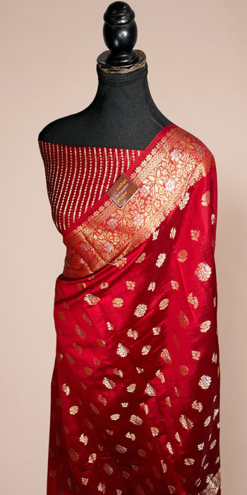 Red Pure Soft Silk Chiniya Banarasi Handloom Saree