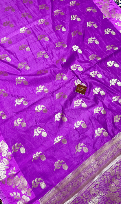 Purple Pure Soft Silk Chiniya Banarasi Handloom Saree