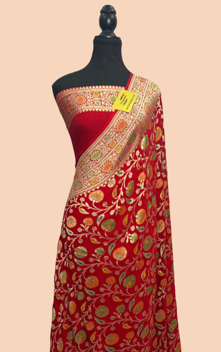 Buy red Meenakari saree online in us