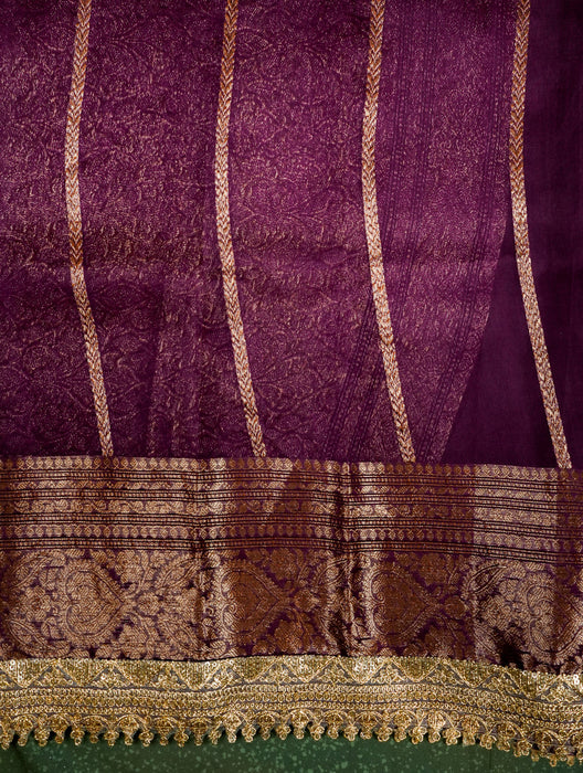 Wine Pure Kora Banarasi Handloom Saree - Antique Zari and Designer Border