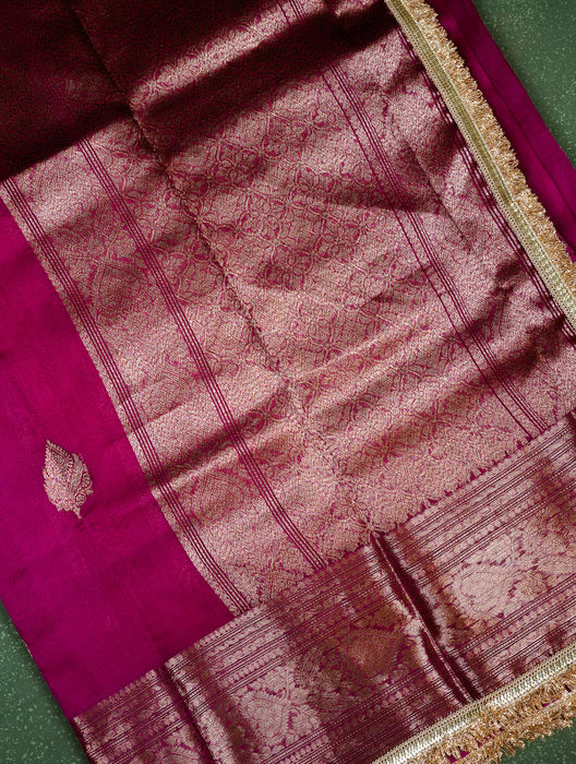 Rani Pure Kora Banarasi Handloom Saree - Antique Zari and Designer Border