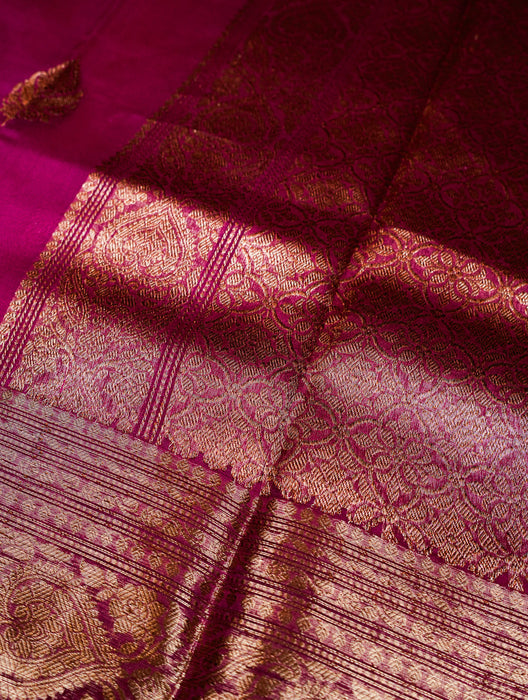 Rani Pure Kora Banarasi Handloom Saree - Antique Zari and Designer Border
