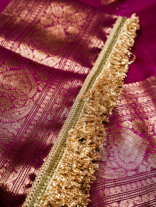 Rani Pure Kora Banarasi Handloom Saree - Antique Zari and Designer Border