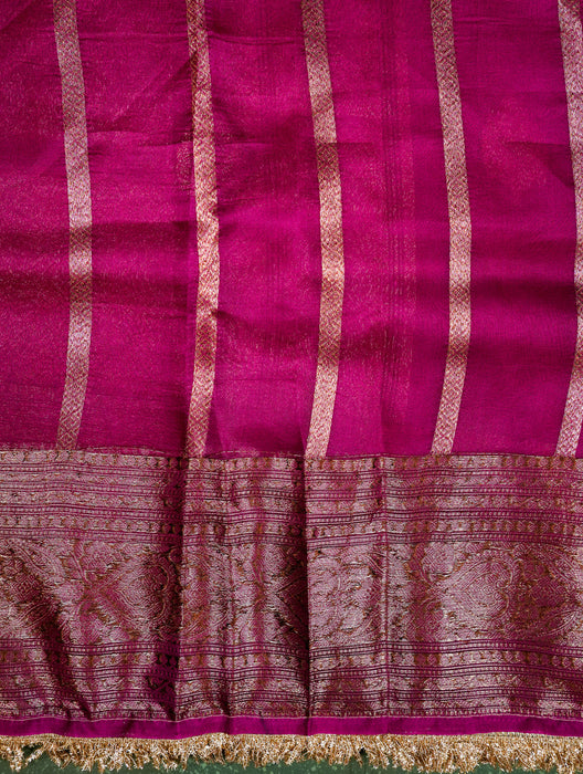 Rani Pure Kora Banarasi Handloom Saree - Antique Zari and Designer Border