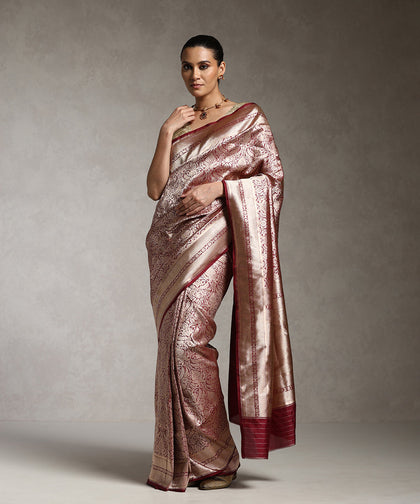Maroon Pure Katan Banarasi Handloom Saree - Sona Jaal Work