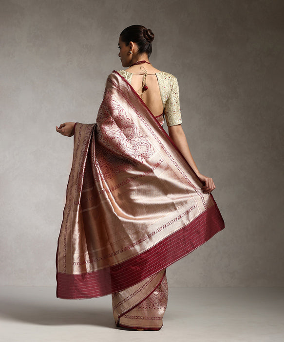 Maroon Pure Katan Banarasi Handloom Saree - Sona Jaal Work