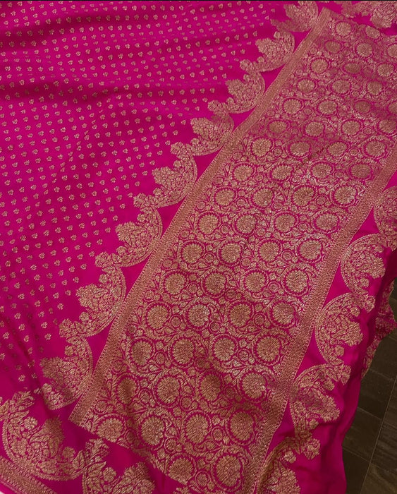 Pink Pure Khaddi Crepe Banarasi Handloom Saree