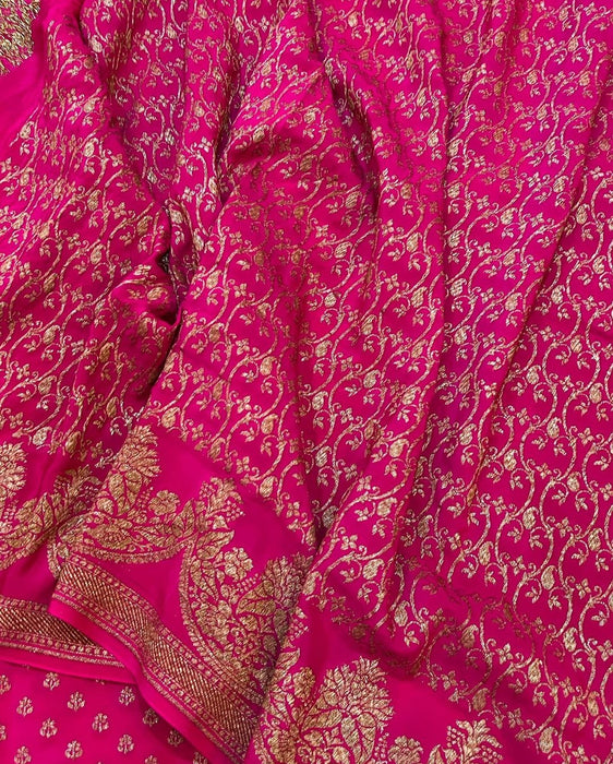 Pink Pure Khaddi Crepe Banarasi Handloom Saree
