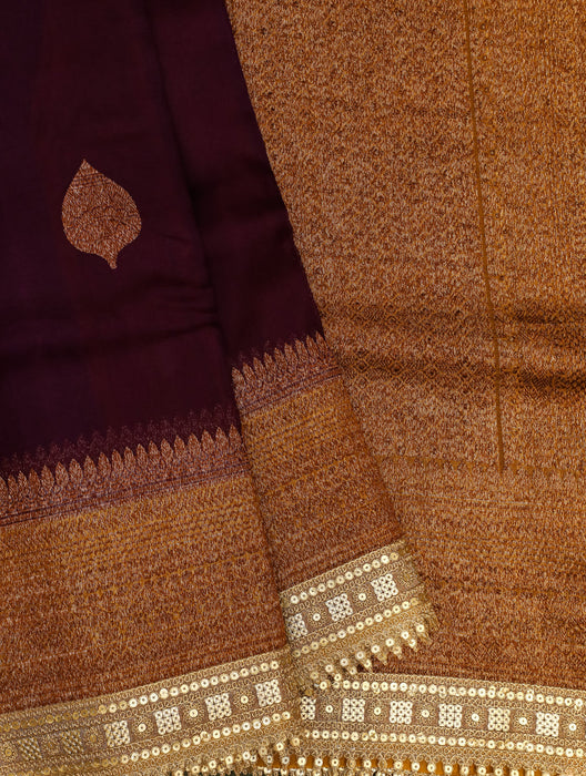 Italian Brown Pure Kora Banarasi Handloom Saree - Antique Zari and Designer Border