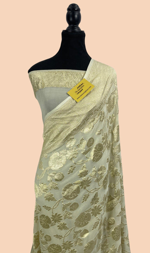 Buy White Khaddi Georgette Banarasi Saree