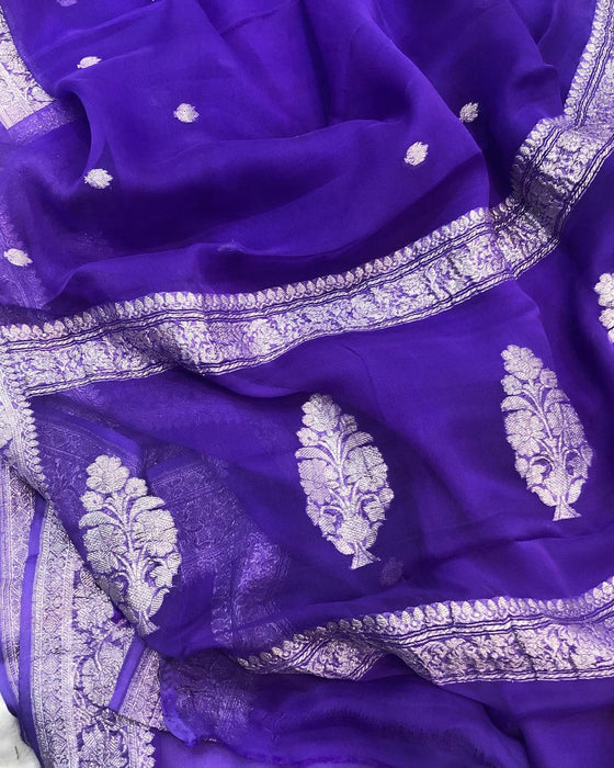 Italian Lavender Pure Kadhwa Chiffon Banarasi Saree