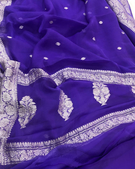 Italian Lavender Pure Kadhwa Chiffon Banarasi Saree