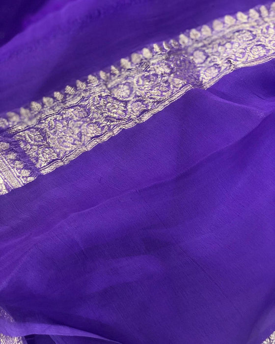 Italian Lavender Pure Kadhwa Chiffon Banarasi Saree