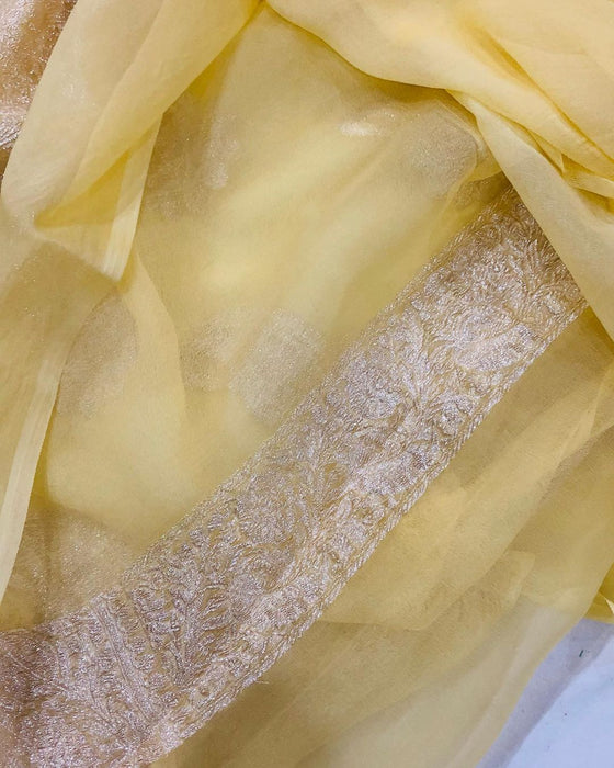 Cream Pure Kadhwa Chiffon Georgette Banarasi Saree