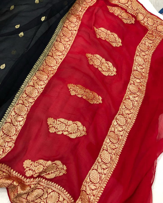 Black Pure Kadhwa Chiffon Banarasi Saree