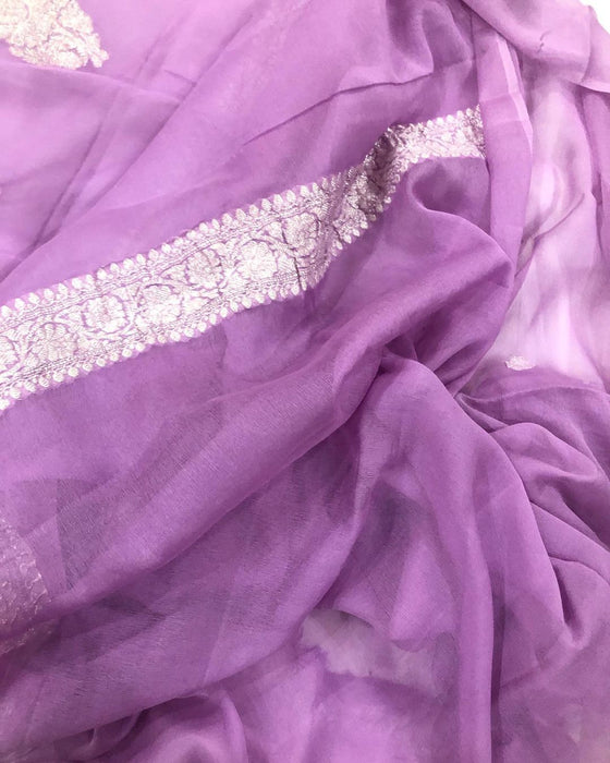 Pastel Lavender Pure Kadhwa Georgette Chiffon Banarasi Saree