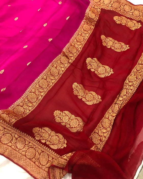 Pink Pure Kadhwa Chiffon Banarasi Saree