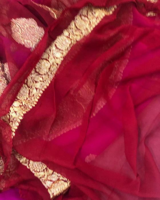 Pink Pure Kadhwa Chiffon Banarasi Saree