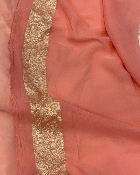 Peach Pure Khaddi Georgette Banarasi Saree - Meenakari Work