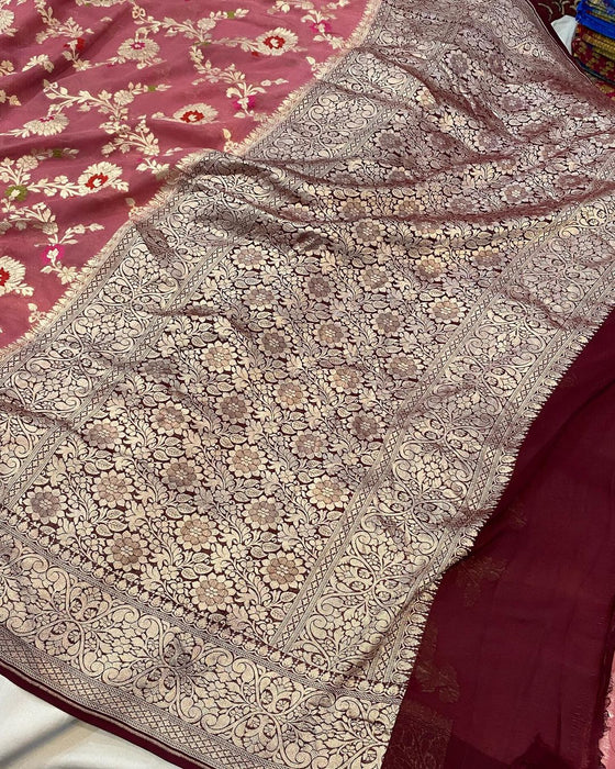 Dirty Onion Khaddi Georgette Banarasi Handloom Saree - Meenakari